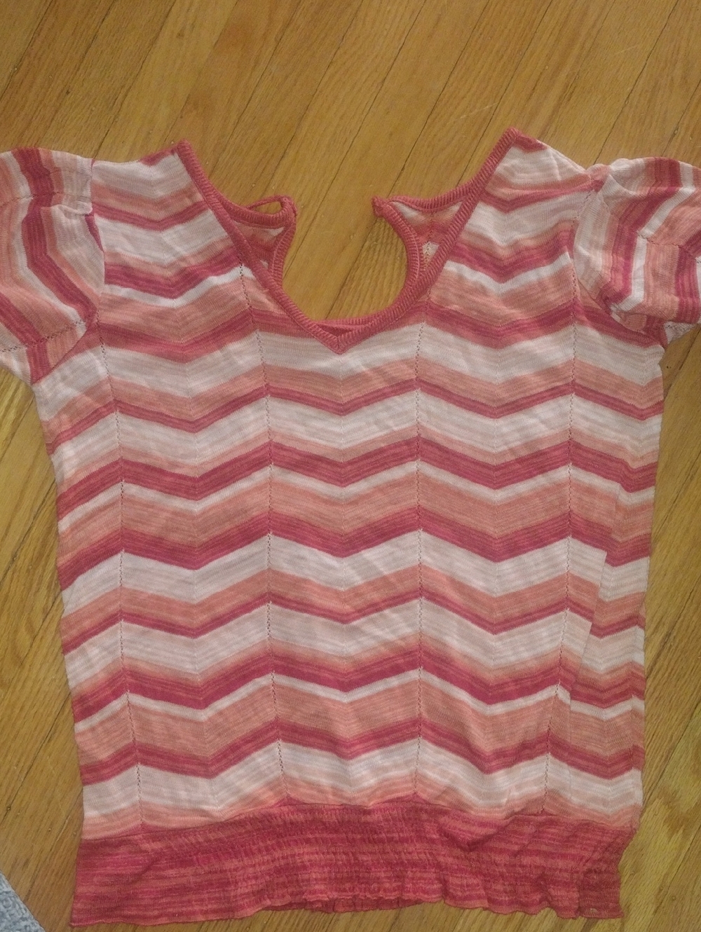Ashley Stewart Pink and White Chevron Short Sleeve Tee